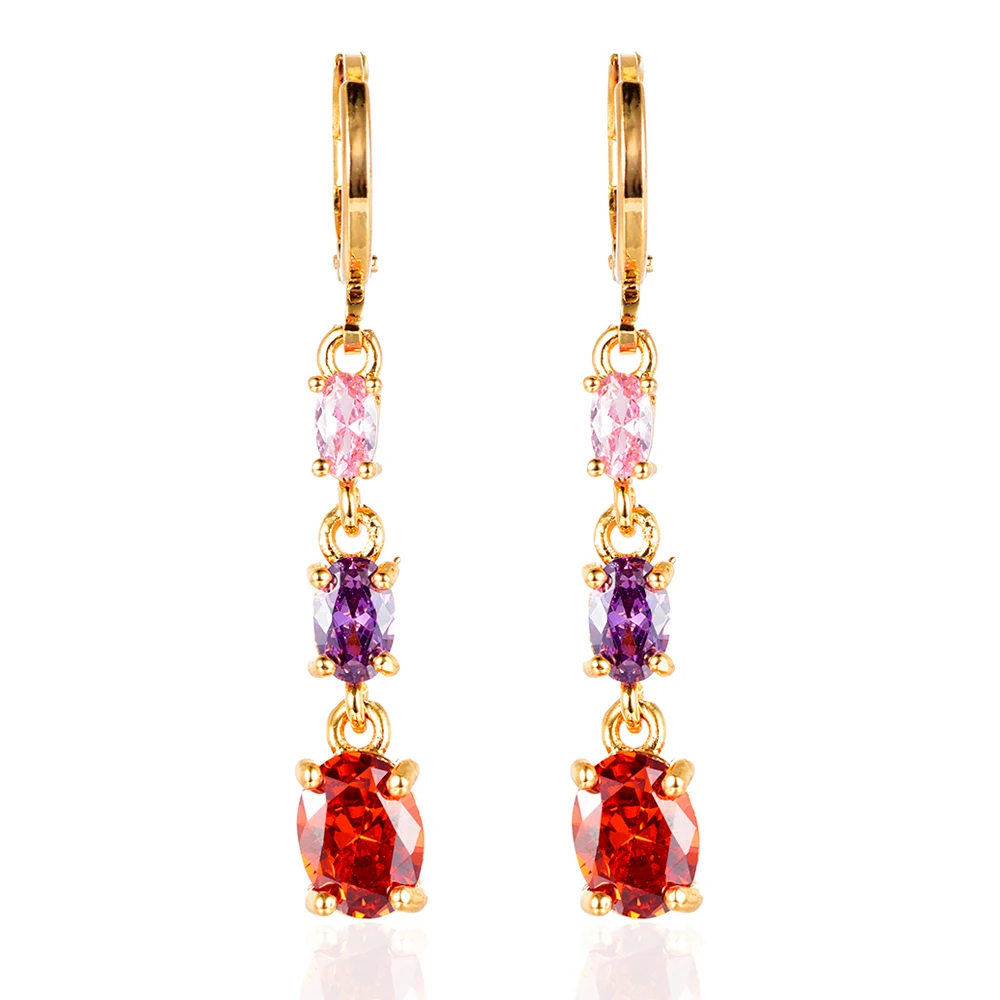 

Fashion Women Gold Color Colorful Cubic Zirconia Stylish Oval CZ Dangle Earrings Jewelry