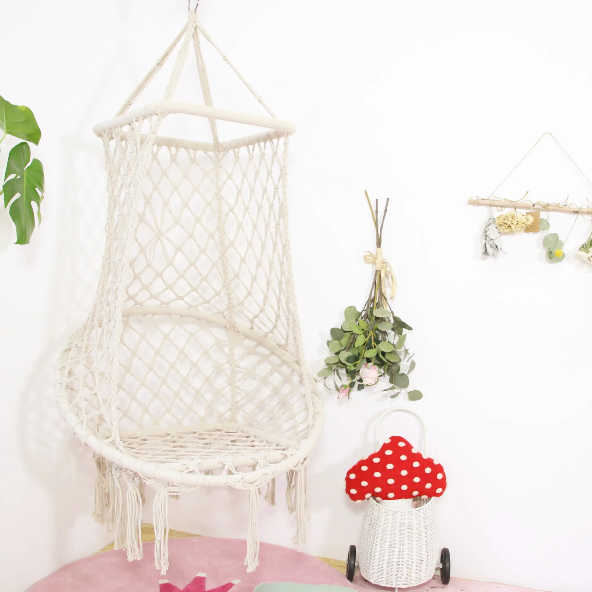 

Nordic Style Hanging Rope Hammock Chair Cotton Hanging Macrame Hammock Swing Chair Ideal For Indoor Kids Room Garden