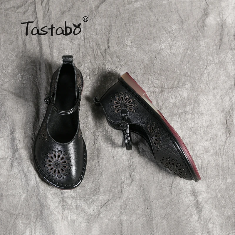 Najtaniej Tastabo skórzane buty damskie codzienne buty ażurowy wzór buty wygodne miękkie dno oddychające czarne czerwone pojedyncze buty