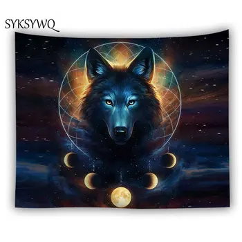 

animal tapestry wall hanging moon wolf wall cover carpet trippy home decor wolven wandkleed