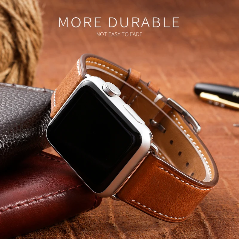 Carouse Натуральная кожа ремешок для наручных часов Apple Watch, версии 4/3/2/1 38 мм 42 мм качество кожи для наручных часов iWatch, спортивный ремешок 40 мм 44 мм