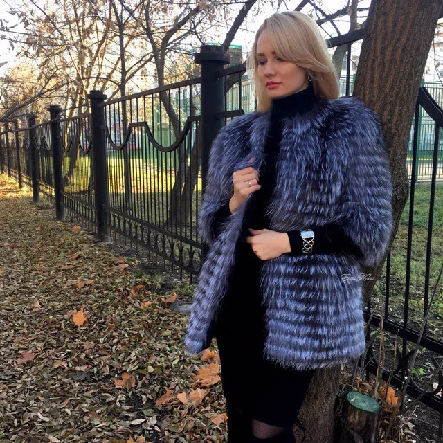 New 2013 Women's Fashion Coats Jacket Fur Real Silver Fox Hair Coat Fur Women 3/4 Sleeves Design Fast Delivery Coats