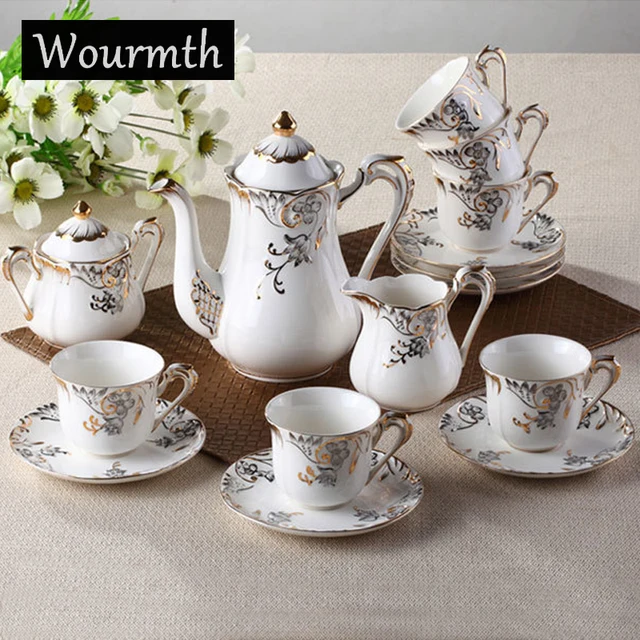 Wourmth 15 Pcs Bone China Coffee Tea Set Flower Designs Cup And Wourmth 15 Pcs Bone China Coffee Tea Set Flower Designs Cup And Saucer 1