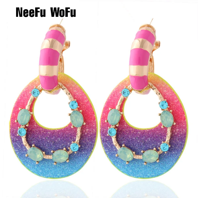 NeeFu WoFu розовые флуоресцентные кожаные серьги печатные кольца для женщин