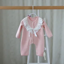 Fashion Spring Autumn New Cute Lace Pattern Baby Rompers Baby Girls Long Jumpsuit Comfortable Cotton Crawling Coverall Clothing