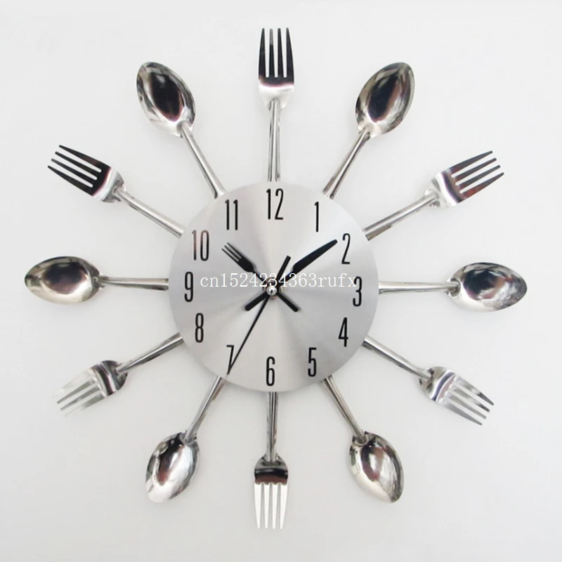 

Современные настенные часы-ложка, вилка, 5 шт., Серебристые часы для столовых приборов, креативные настенные наклейки, дизайн механизма, домашний декор