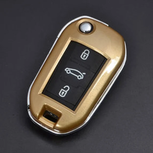Сложить ключевые Чехлы для мангала ABS Сумка В виде ракушки для Peugeot 308 408 508 301 2008 3008 анти-капля авто интимные аксессуары брелок стайлинга автомобилей - Название цвета: Золотой