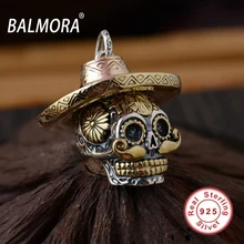 Balmora vintage colgantes para collares 100% real 925 joyería de plata esterlina hombres accesorios colgantes del cráneo único y sombrero sy12423