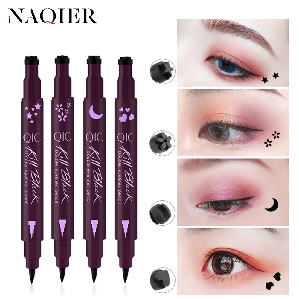 NAQIER Double Head Waterproof Liquid Stamp Eyeliner Pen Tattoo Stamping Eye Liner Pencil Makeup Tools Heart/Star/Moon |