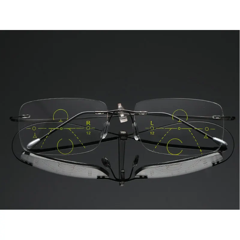 

MINCL/Ultralight Rimless Eyewear Titanium Progressive Multifocal Reading Glasses Men Women Presbyopia Hyperopia LXL