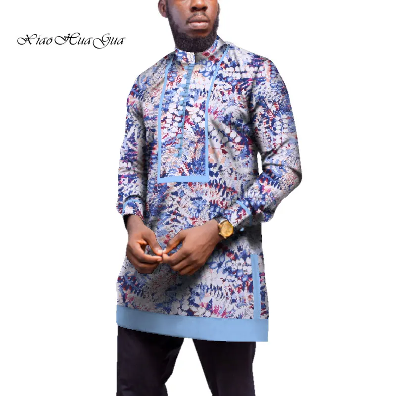 Мужская рубашка с длинными рукавами, традиционная африканская одежда, Bazin Riche, топы, мужская повседневная длинная рубашка с принтом в африканском стиле, пальто WYN539
