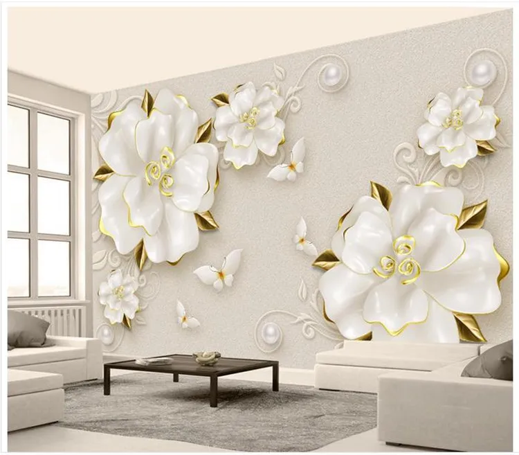 На заказ 3d обои для стен 3 d настенные фрески обои HD 3D стерео рельефная роза бежевый бижутерный фон настенная бумага домашний декор
