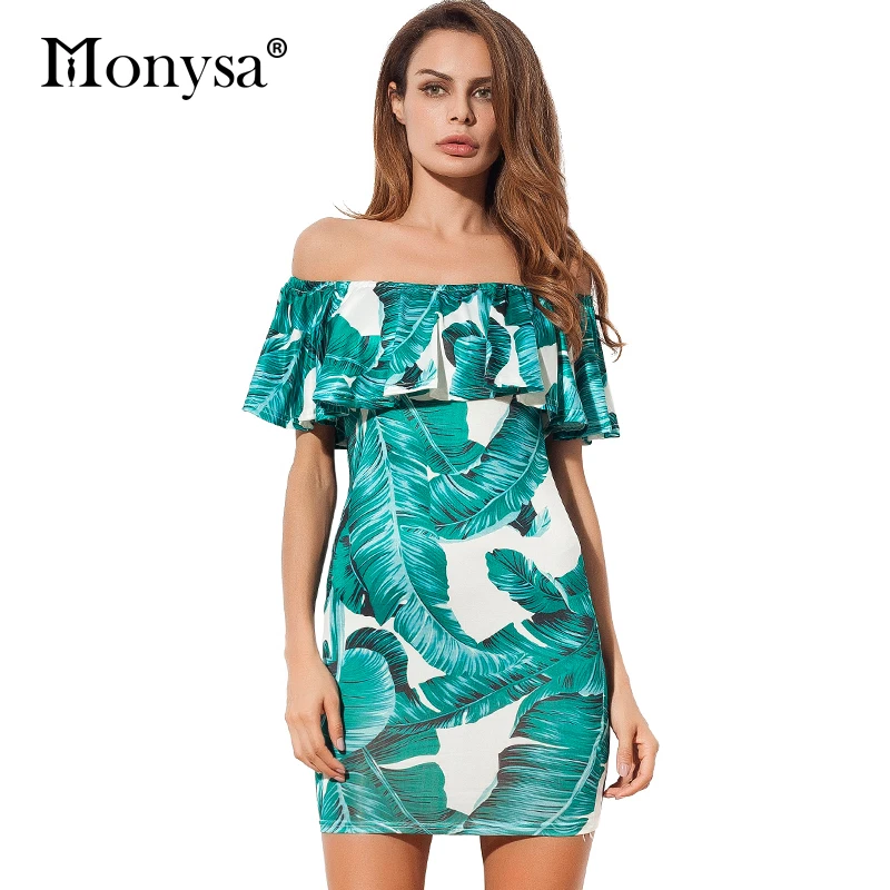 Off Shoulder Ruffle Dress 2017 New Fashion Slash Neck Sexy Dresses Female Print Mini Bodycon For Women Vestidos Mujer | Женская одежда