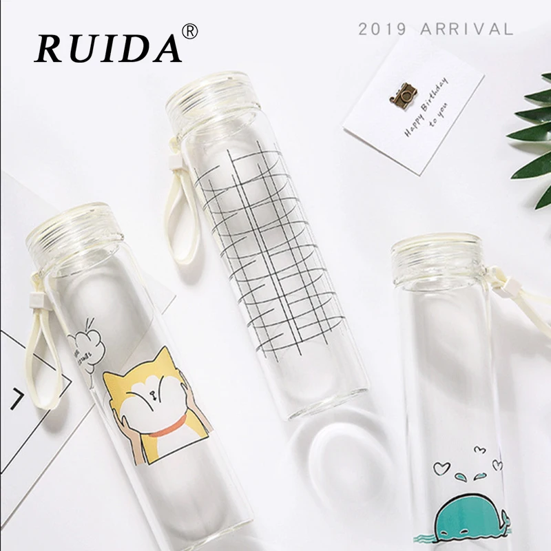 

Creative Glass Bottle Lovely Transparent Portable Tour Outdoor Sport Water Bottle Coffee Milk Fruit Juice Drink Cup Student Gift