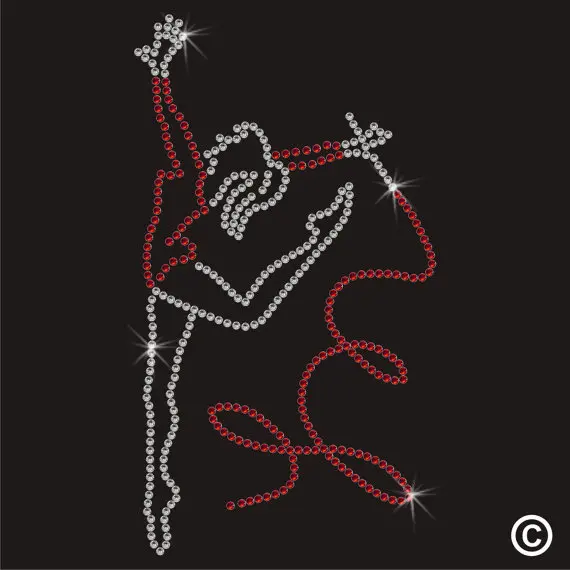

2pc/lot Dancer With Twirling RibbonTransfer iron on transfer hot fix rhinestone motif designs patches for shirt dress bag pillow
