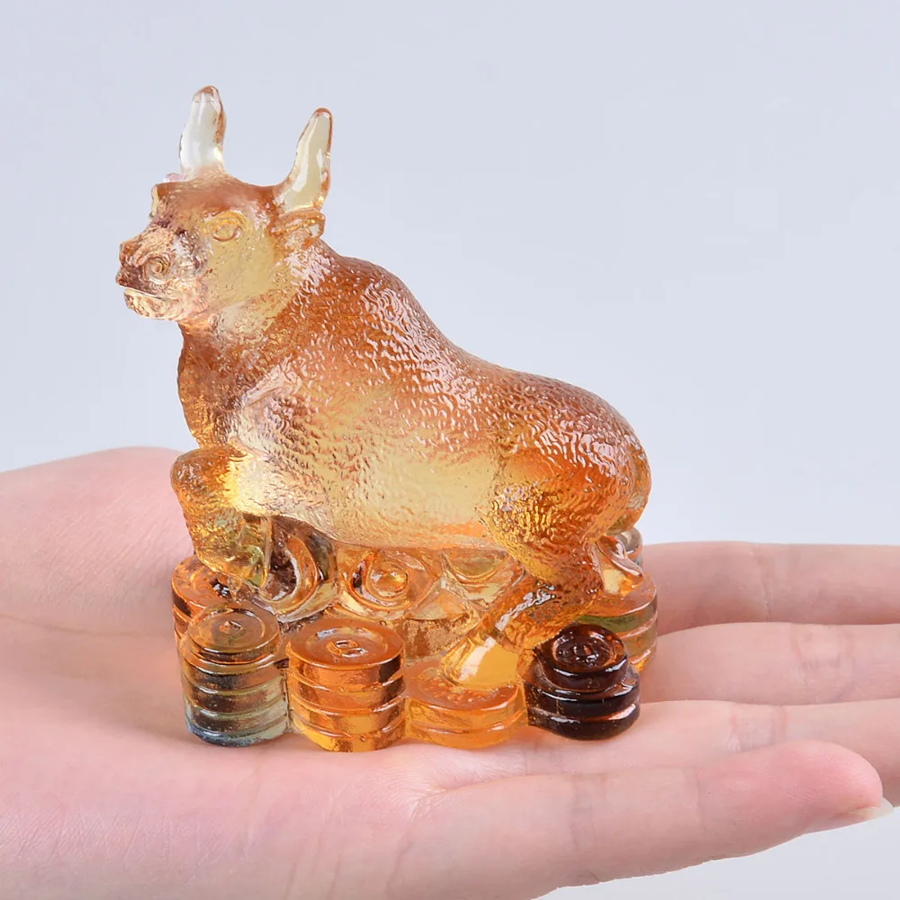 Liuli 12 Chinese animal zodiac signs Ox Figurine Paperweight Beautiful