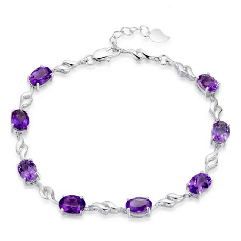 

100% 925 sterling silver fashion purple shiny crystal ladies' bracelets women jewelry birthday gift wholeslae drop shipping