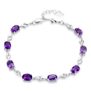 

100% 925 sterling silver fashion purple shiny crystal ladies' bracelets women jewelry birthday gift wholeslae drop shipping