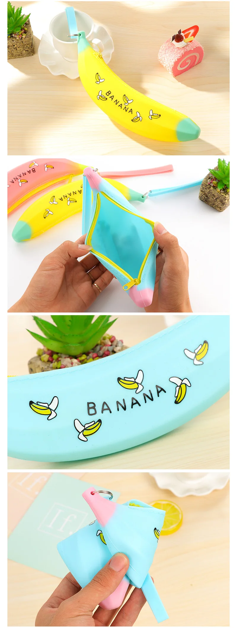 Банан пенал для девочек Kawaii силиконовые зеленые ручки сумки для хранения милые канцелярские офисные школьные принадлежности