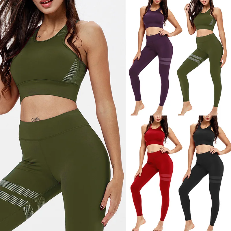 

Women Tops with Pants Yoga Suit Sleeveless Vest High Waist Breathable Slim Fit Clothing Set YS-BUY