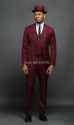 Бордовые мужские костюмы из 3 предметов с брюками 2018, дизайнерская мужская одежда, формальный смокинг, облегающие свадебные костюмы