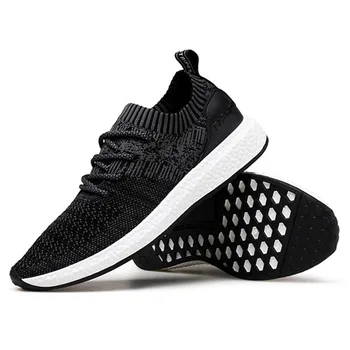 

2019 Summer Men Flyknit Casual Shoes Comfortable Breathable Outdoor Black Sneakers Work Shoes Chaussure Homme Male Walking Shoes