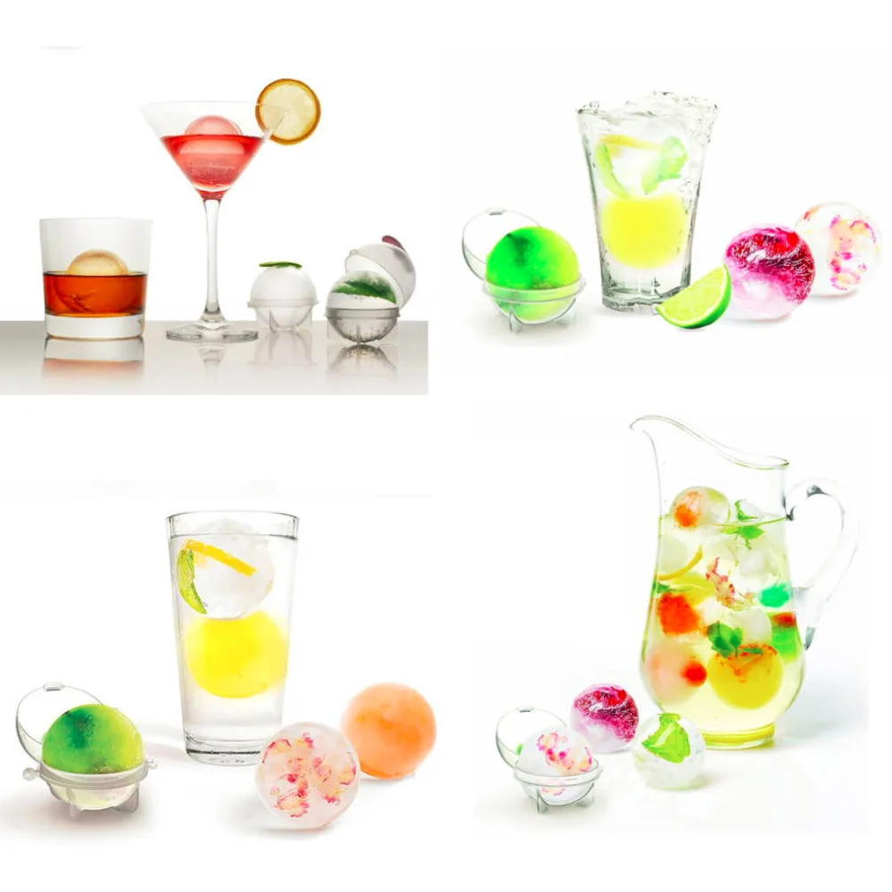 

1set 4Pcs 2017 New Arrival Ice Cube Ball Party Bar Plastic Cute Tray Round Maker Mold Kitchen Tool