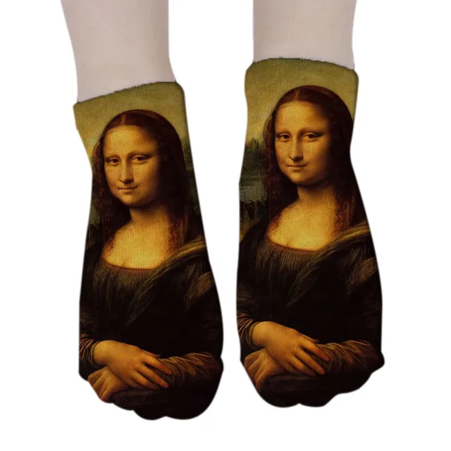 Mona Lisa 3d arte Calcetines de las mujeres de algodón harajuku estilo famosa pintura calcetín van Gogh da Vinci la Navidad, Ginebra, chocolate, vino, si puede leer esto traer vino de Vintage 5ZJQ-ZWS50