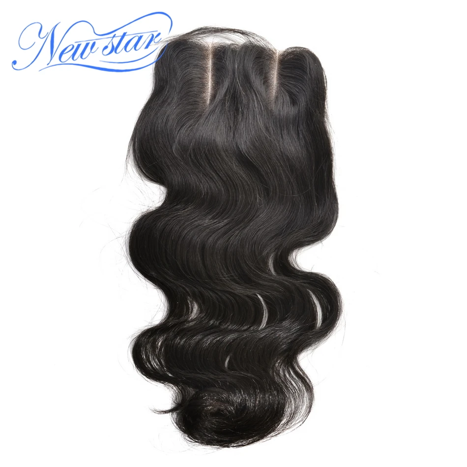 New Star Body Wave 3 Part 5x5 Lace Closures Brazilian Virgin Human Hair Medium Brown Swiss