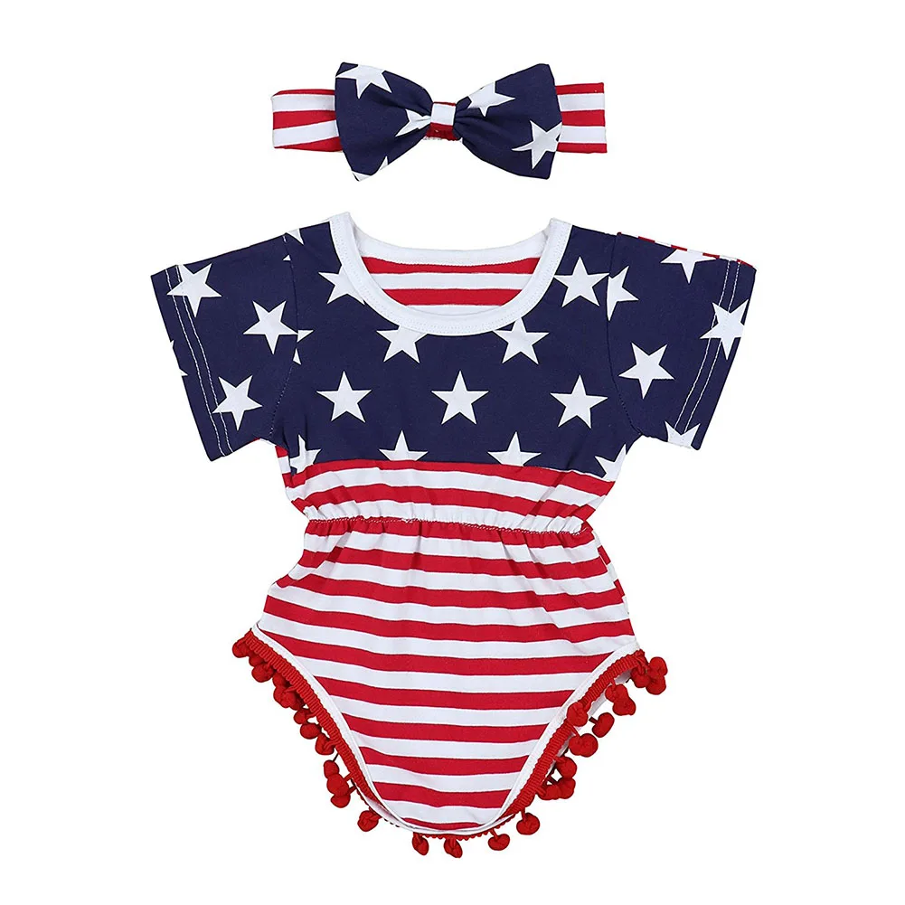 

Children Kids Girl Bodysuit Jumpsuit Jumper Short Sleeve Stripes Headband Set For Summer @ZJF