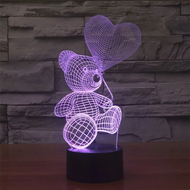 Светодиодный 3d-ночник воздушный шар плюшевый мишка Любовь Сердце фигурка 7 цветов Сенсорная Оптическая иллюзия настольная лампа украшение дома модель - Испускаемый цвет: 7 Color Touch Change