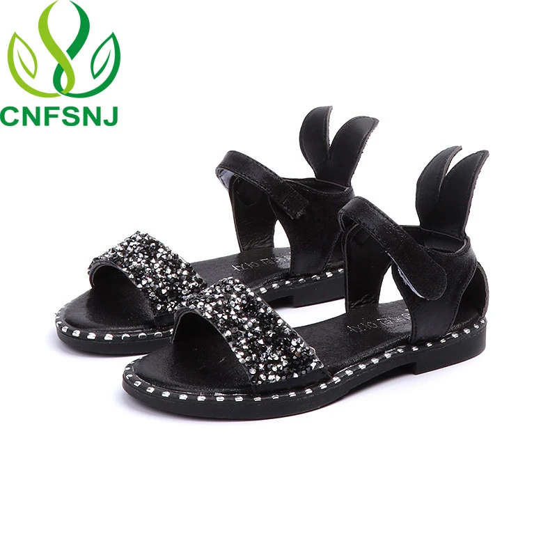 CNFSNJ 2018 новый летний Лидер продаж детские сандалии для девочек мода Bling Блестящий со стразами обувь с заячьими ушками детские сандалии 21- 36