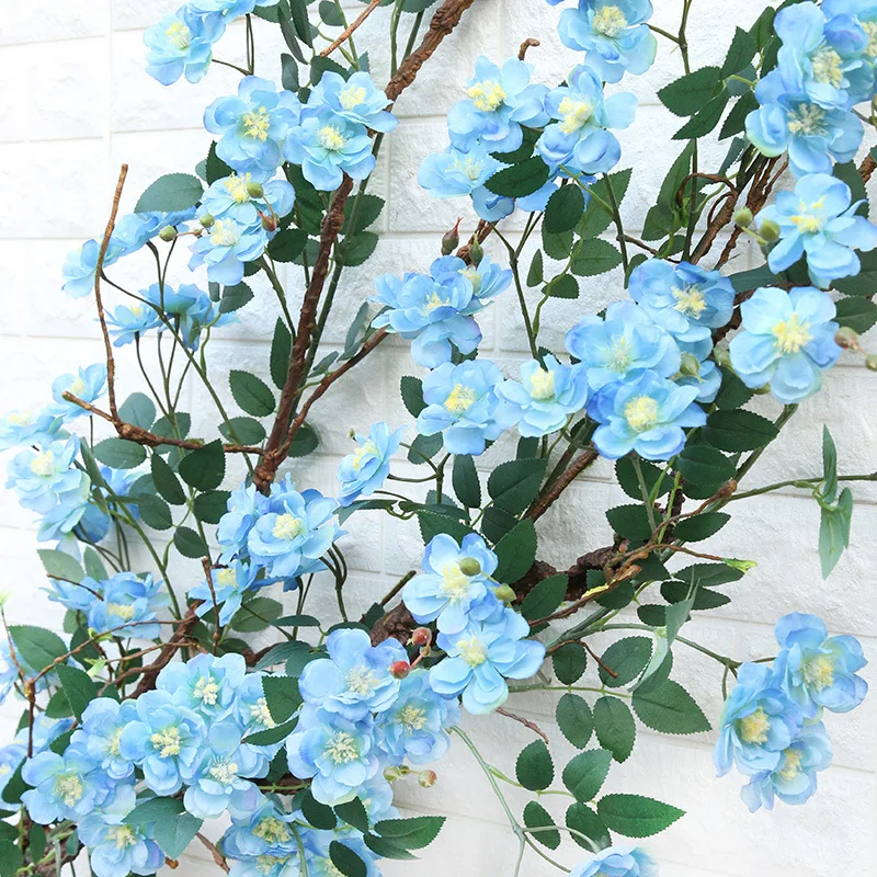 1 шт. ротанговая полоска Rosa multiflora искусственная Цветочная лоза для свадьбы дома вечерние украшения для самодельного изготовления поддельные цветы 155 см - Цвет: Синий