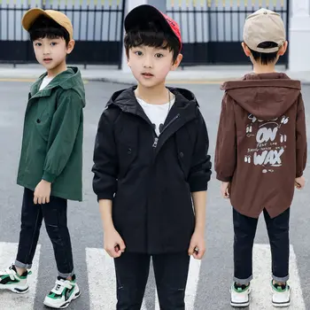 

Elegant New Design Long Pattern Casual Boys Hooded Trench Coat Child 4-13 Year Autumn Spring Boys Letter Trench Jacket Outerwear
