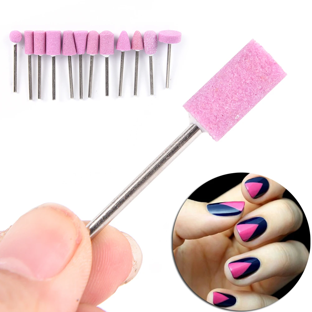 12PCS Ceramic Stone Diamond Burr Drill Brush Pro Electric Nail Drill Bit Machine Accessory 2.35mm Cuticle Clean Milling File