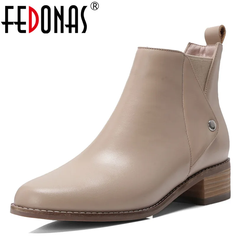 

FEDONAS 1Fashion Women Ankle Boots Autumn Winter Warm Genuine Leather Square Heels Shoes Woman Elegant Party Prom Ladies Boots
