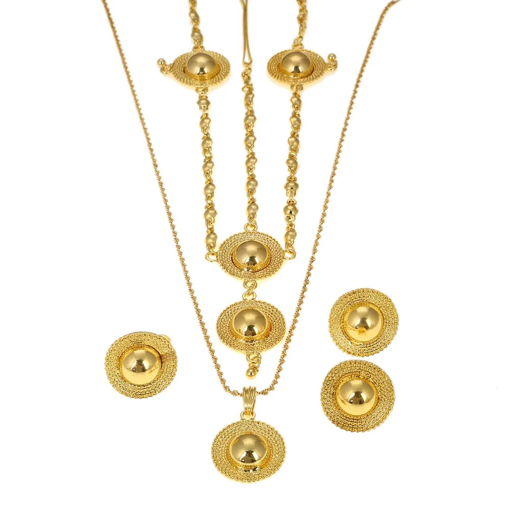 Эфиопские Ювелирные наборы золотой цвет Habesha кулон ожерелья серьги браслеты из колец Африканские свадебные подарки Эритрейская
