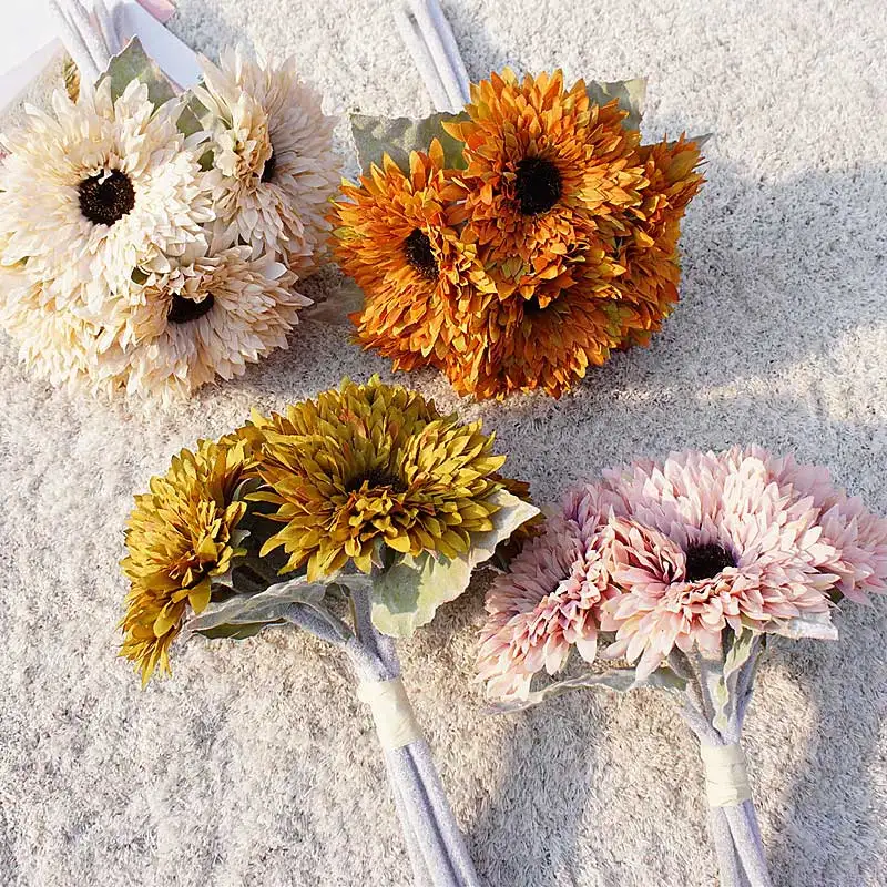 Искусственные подсолнухи Gerbera 6 головок свадебный букет имитация шелковых цветов