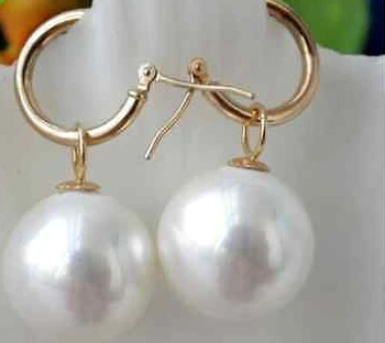 

ry00881 PERFECT ROUND 10-11MM WHITE SOUTH SEA PEARL DANGLE EARRING 14K