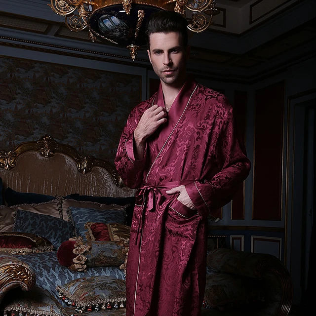 Sexy Genuine Silk Men's Sleeping Robes 100% Silkworm Silk