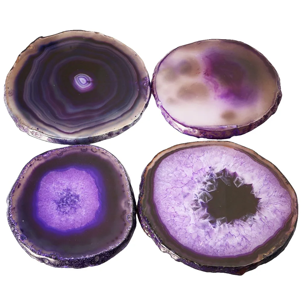 TUMBEELLUWA 1 лот(2 шт.) фиолетовый агат ломтики Geode камни, подставки под чашки коврик, неправильной формы Декор кристаллы коллекция