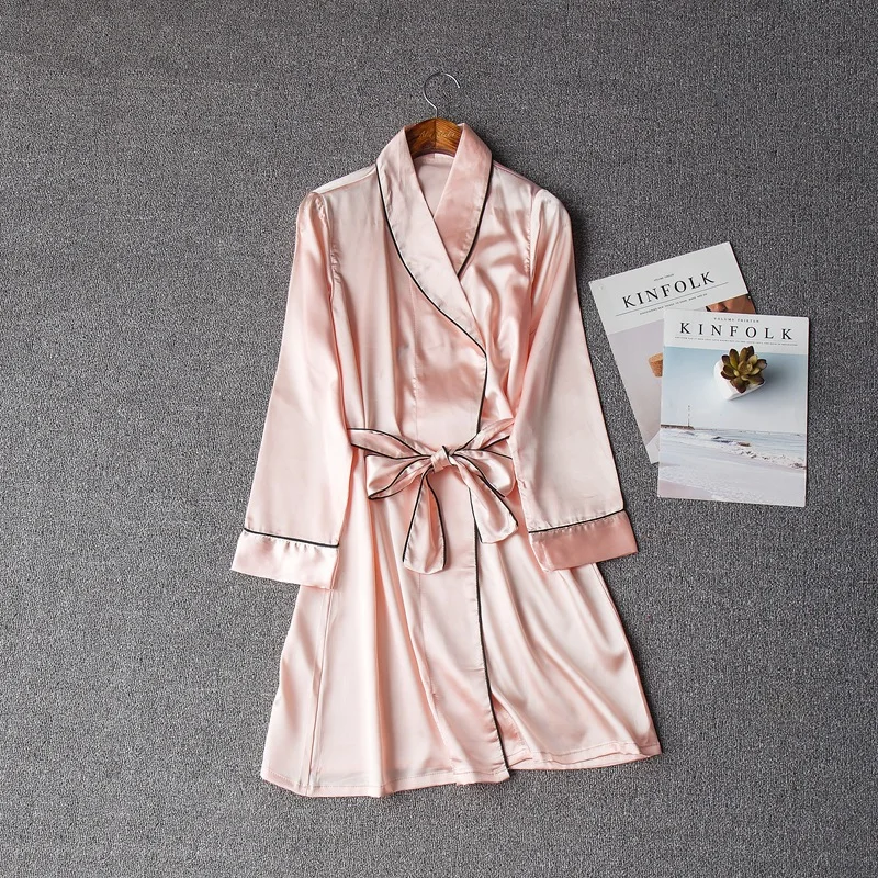 Розовый Атласный халат сексуальный пеньюар Femme Soie Атласные Халаты женские шелковые халаты для женщин пижамы Batas De Seda пеньюар кимоно Rob