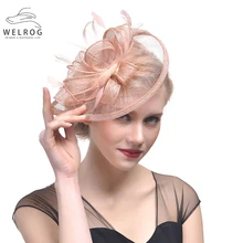 WELROG 2020 Fashion Mesh Fascinators Hat Women  Wedding Cocktail Tea Party Solid Flower Feather Fascinator Headwear Hair Clip