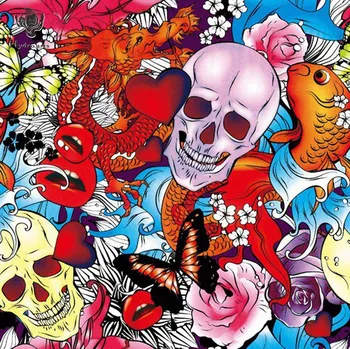 

Free Shipping Black Red Colorful SKULL Hydrogarphic Film transfer hydro water transfer printin Aqua print film. 50cm HFD119