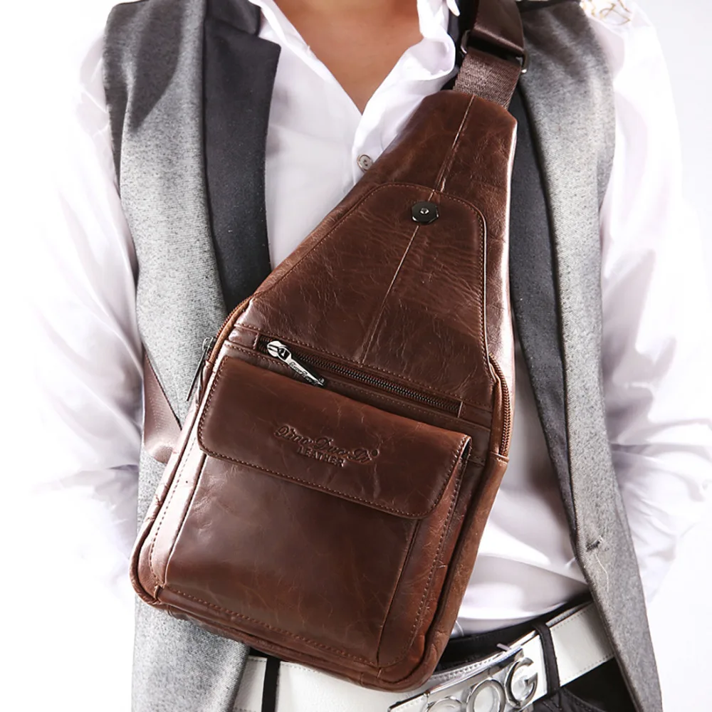 New Genuine Leather Real Cowhide Retro Men Messenger Shoulder Cross Body Bag