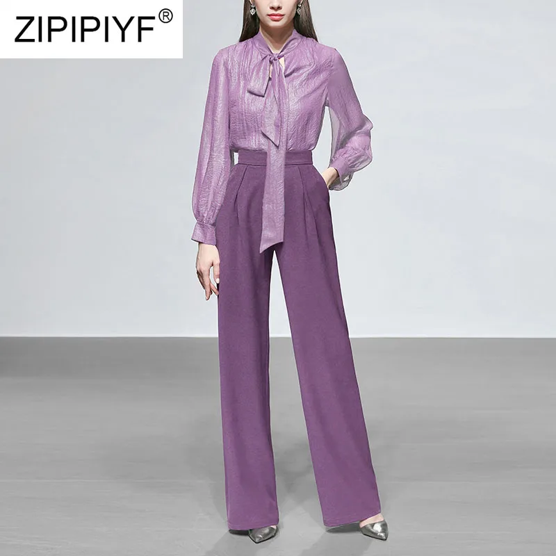 

New Product Women Sets Office Lady Fahsion Chiffon Blouses Bodycon High Waist Long Pants Elegant Female Two Pieces Suits K617