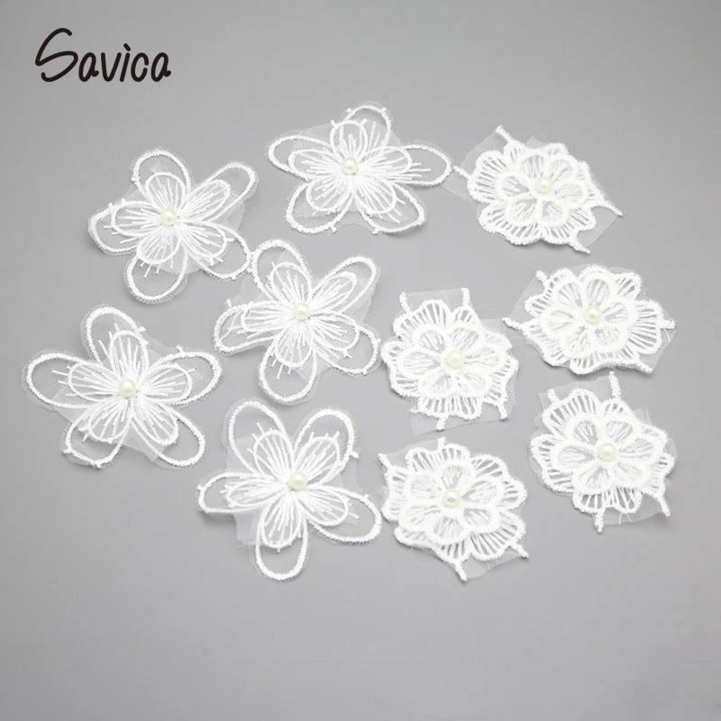 Savica 6pcs/lot White Pearls Lace Flower Embroidery Patch Sewing Patches DIY Badge Applique Fabric Craft Garment Materials LX113 | Дом и сад