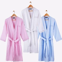 Халат Для мужчин вафельный кимоно мягкие хлопковые халаты Для мужчин с длинным рукавом v-образным вырезом чистый воротник халат мужской ослабить халат Bridemaid