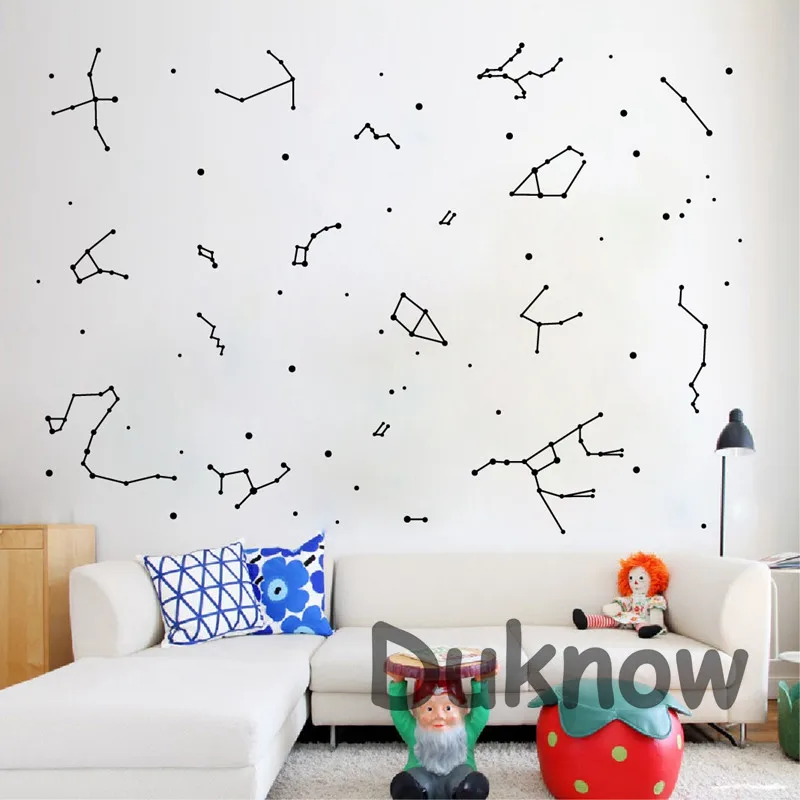 Виниловые наклейки на стену большого размера с изображением созвездия зодиака, украшение для детской комнаты, Космическая Звезда