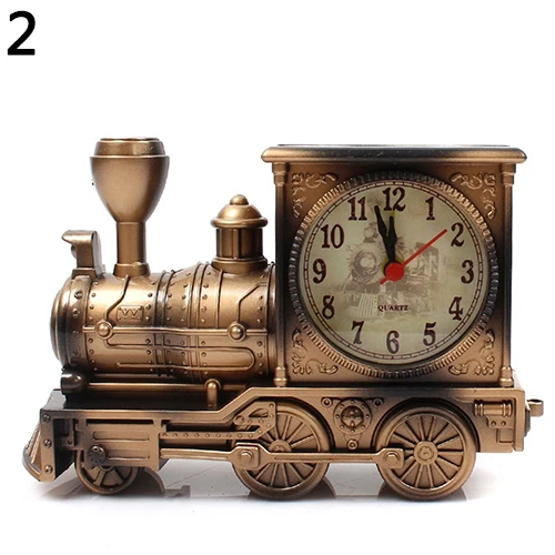 Cartoon Locomotive Train Alarm Clock Antique Engine Design Table Desk Decor (1)